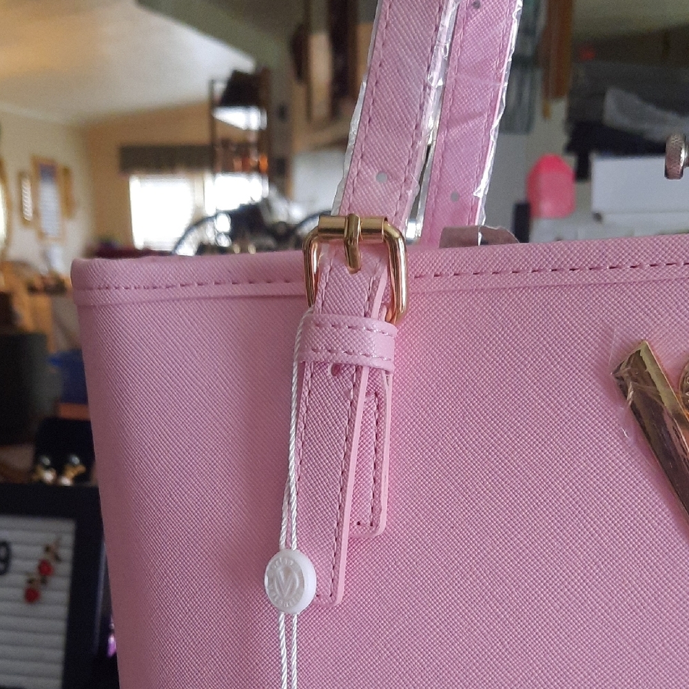 Valentino Orlandi Pink Tote with Matching Wristlet and Gold Accents - Picture 4 of 6